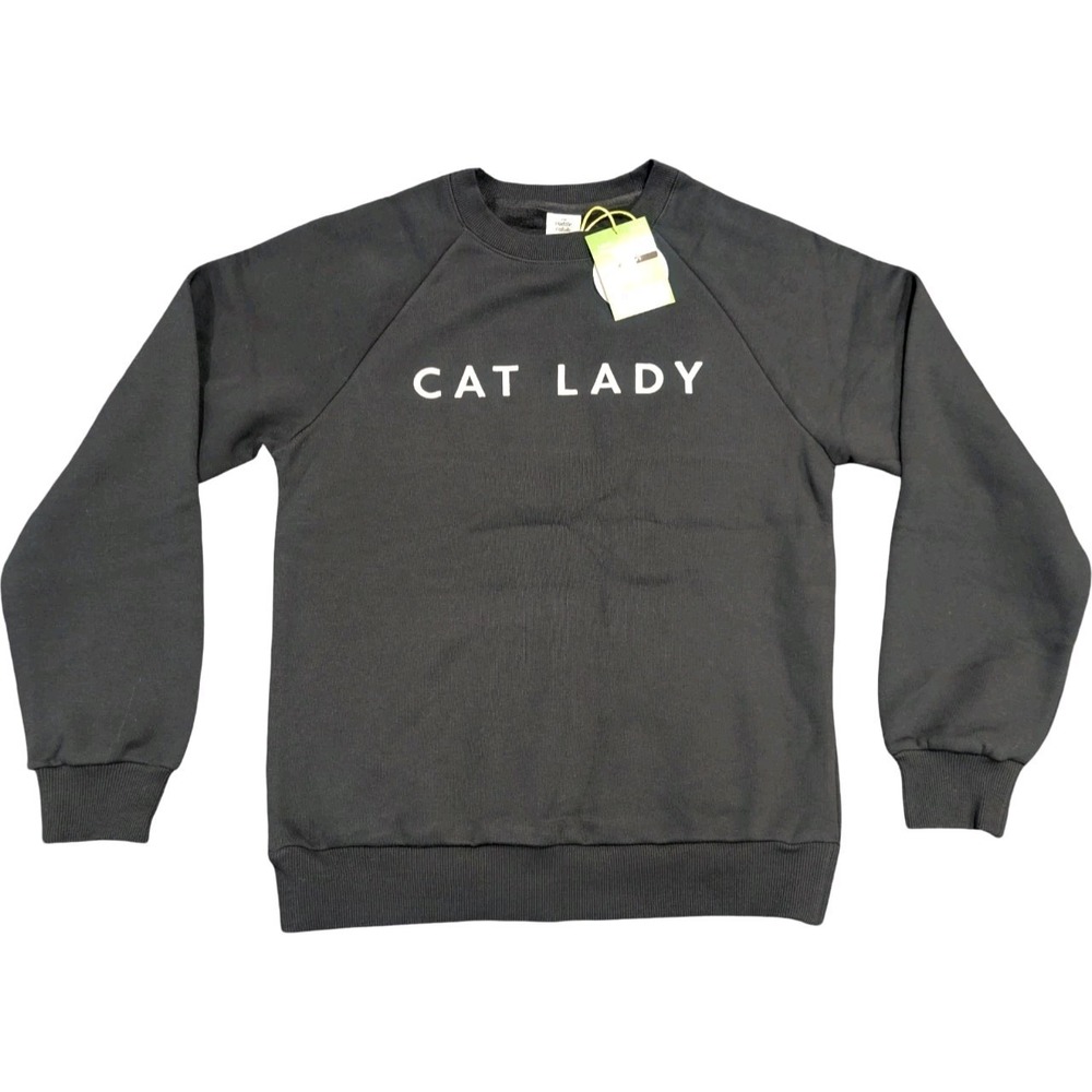 ⭐C7 The Cuddle Collab Women's "Cat Lady" Crewneck Sweatshirt Black Size S